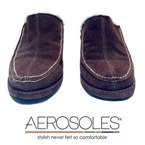 Aerosoles What’s What Brown Suede Fleece Lined Clogs Mules Shoes Wedges Sz 7 EUC
